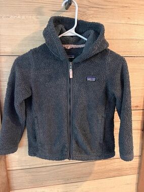 Patagonia Kids Charcoal Gray Hooded Sherpa Fleece Jacket